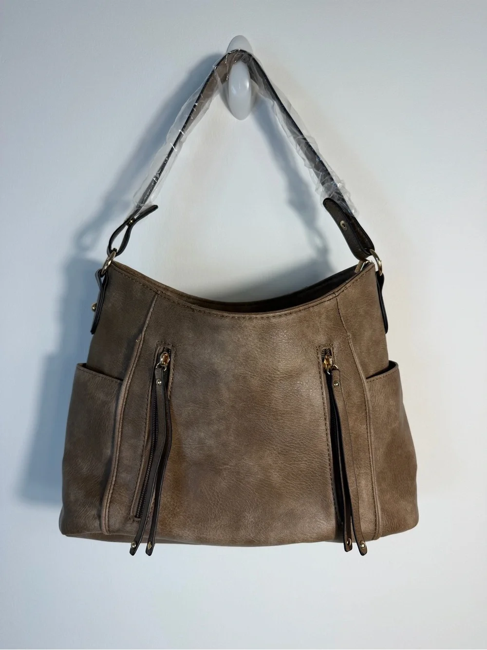 Brown Taupe Shoulder Bag Faux Leather Versatile Women's Handbag hobo medium